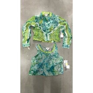 Vintage Sandy Starkman Green Silk Lace Beaded Top + Jacket Y2k Fairy Boho